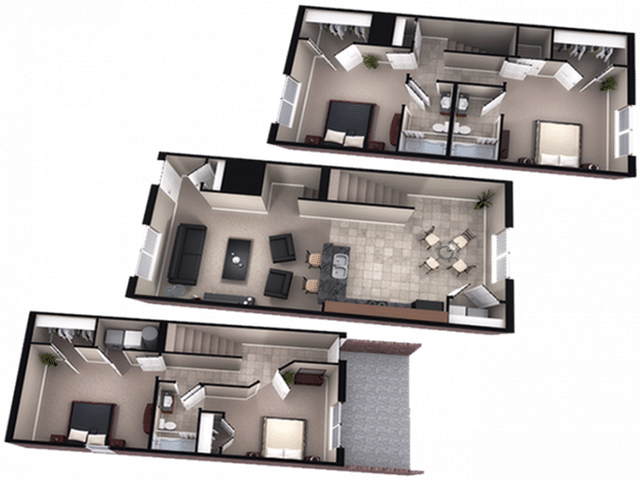 A 3D image of the 4BR/3BA – Briarmont floorplan, a 2050 squarefoot, 4 bed / 3 bath unit