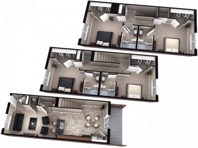 A 3D image of the 4BR/4.5BA – Canterwood Lookout floorplan, a 2050 squarefoot, 4 bed / 4.5 bath unit