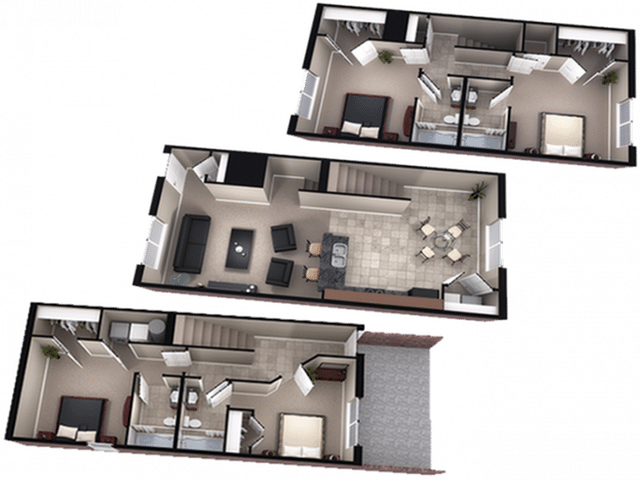 A 3D image of the 4BR/4BA – Canterwood floorplan, a 2060 squarefoot, 4 bed / 4 bath unit