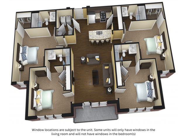 A 3D image of the 4BR/4BA – Bretona Upgrade floorplan, a 1745 squarefoot, 4 bed / 4 bath unit