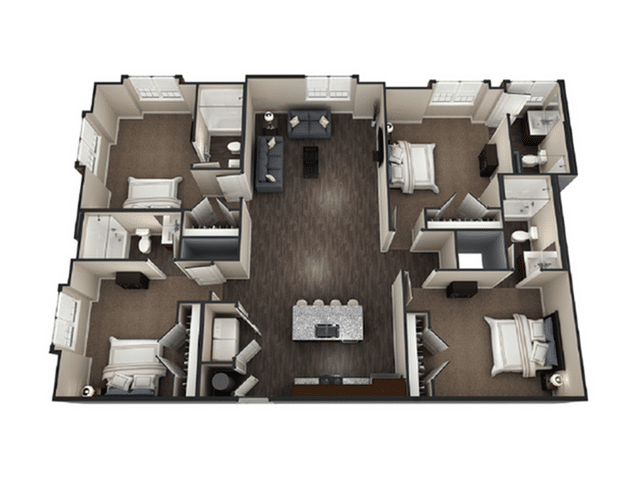 A 3D image of the 4BR/4BA – Winchester Two Upgrade floorplan, a 1825 squarefoot, 4 bed / 4 bath unit